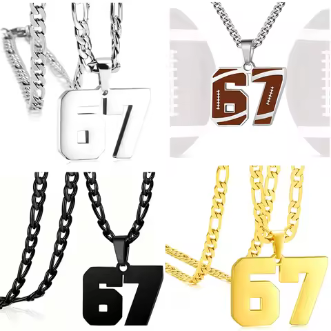 Personalized Minimalist Stainless Steel Chain 67 Number Pendant Necklace Women Men Lucky Number Tren