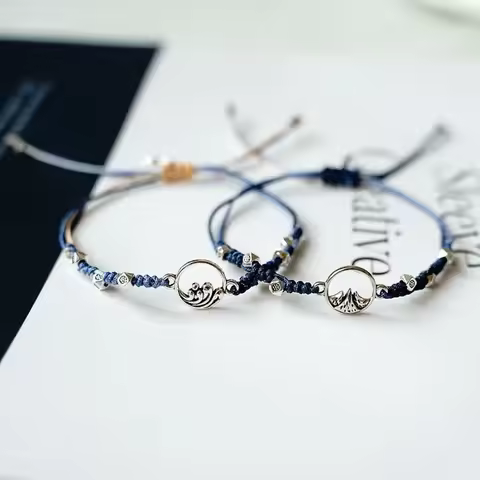 Anniversary Couple Bracelet for Women Men Charm Mountains Rivers Matching Adjustable Bangle Jewelry 