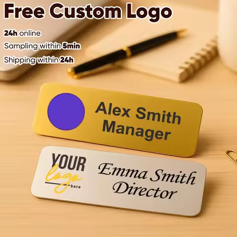 75*25MM Customized Brooch Pin Personalize Engrave Your Text Logo Business ID Plate Steel Metal Lette