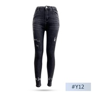 กางเกงยีนส์ ผู้หญิง นิยมยีนส์ Niyom jeans ทรงสกินนี่(เดฟ) ผ้ายืด แต่งขาดสะกิด รุ่น Y12