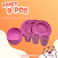 9 PCS PACKAGE; Set of 3 Bowls + 3 Plates + 3 Cups