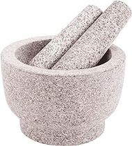 Comie Mortar and Pestle Set,Heavy Duty,Unpolished Granite,8Inch-5Cup Capacity,Grinder for Spices and Seeds,Grinding,Crushing and Mashing Spices,Nuts,for Guacamole,Garlic Sauce,Gray.