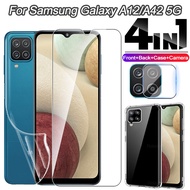 4-IN-1สำหรับ Samsung A12 A42 5G ด้านหน้าความปลอดภัยหน้าจอ Protector ฟิล์ม + Hydrogel ฟิล์ม + เลนส์กล้องความคมชัดสูงแก้ว + โปร่งใส TPU เคสโทรศัพท์สำหรับ Samsung Galaxy A12 A42 M21 5G Clear กระจกเทมเปอร์