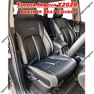 Semi Leather PVC Car Seat Cover - Toyota Innova Y2020 (Black Base & Light Grey Lining) - Sarung Kusy