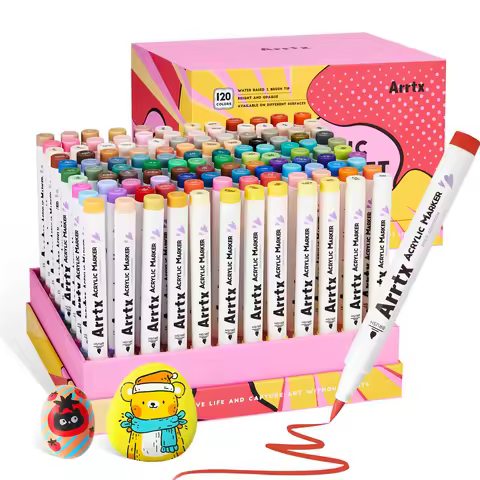 Arrtx 120 Colors Acrylic Marker Paint Pens, Brush Tip Paint Marker for Rock Painting, Wood, Canvas, 
