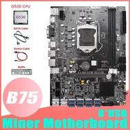 B75 8GPU Mining Motherboard+G530 CPU+SATA Cable+Switch Cable LGA1155 8USB PCB Black Support 2XDDR3 MSATA B75 USB Miner Motherboard
