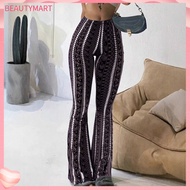 [beautymart]  Women Yoga Pants Elastic Waist Yoga Pants Women’s Mid-rise Elastic Yoga Pants – Printe