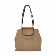 HERMÈS Cabag 32 卡其色帆布肩背包手提包 銀色五金