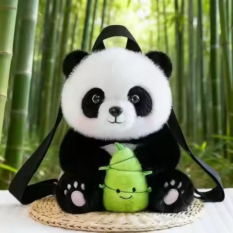 Cute Bamboo Plush Panda Backpack Soft Stuffed Shoulder Bag For Daily Travel Chengdu Souvenir Perfect