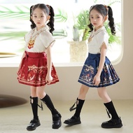 女童马面裙套装2026新夏中国传统短儿童汉服新中式唐装夏Chinese Traditional Hanfu Child Clothing Kids Boy Performance Costume Gi