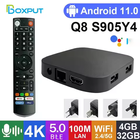 Boxput Q8 TV Box Amlogic SW905Y4 Andorid 11.0 Voice Assistant 2.4G 5G WiFi 4K BT5.0 4GB 32GB Quad Co