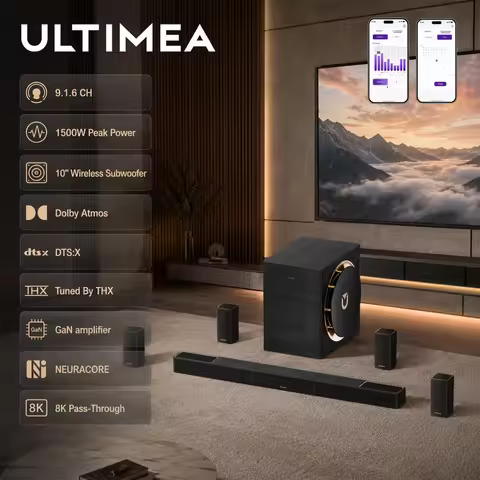 ULTIMEA Skywave X100 9.1.6CH Dolby Atmos&DTS:X Soundbar, 1500W Home Theater with 10'' Wireless Subwo