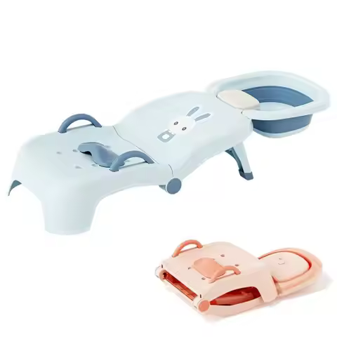 Adjustable Children's Shampoo Chair Foldable Rabbit Pattern Baby Hair Pool Bed with Shampoo Basin Co