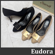 [Eudora] Pointed Toe High Heels Banquet Shoes Bowknot Gold Buckle Stiletto Bag