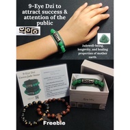 9-Eye Dzi with Jade Lucky Charm bracelet with adjustable leather strap feng shui 2024