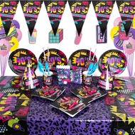 90S 90S Theme Tableware Decoration Pull Flag Paper Cup Paper Plate Birthday Party Set Supplies