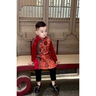 Red ao dai with black patterns for boys