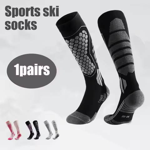 1 pair of men's ski socks - professional winter warm-up thick long socks for sports, cycling, hiking