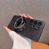 適用三星S25ultra手機殼新款S24ultra閃粉S25保護套S24PLUS網紅奢華S23ultra鏡面支架s23高級感S22ultra女防摔全包-黑色 三星Galaxy S23 Plus