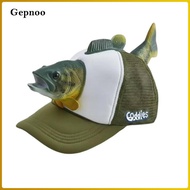 Gepnoo Eye-Catching Fish Hat Sun Protection 3D Bass Fishing Cap Breathable Mesh Creature Shaped Hat 