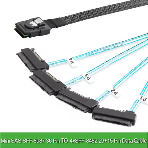 Mini-SAS to SAS-Cable SFF8087 to SAS SFF-8087 to SFF-8482 Connector 4X SAS 29Pin with SATA-Power Ada