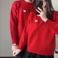 Áo Len Cặp Đôi Mùa Thu Đông Màu Đỏ Trái Tim Trắng Chụp Ảnh Đăng Ký Kết Hôn Mặc Khi Nhận Giấy Phép Áo