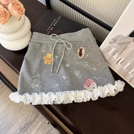 Printed Short Skirt Style Stitching Korean Style Design Sense Slim-fit Sweet Spicy Lace Slimmer Look