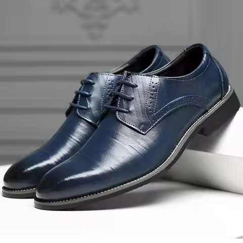 Men Oxfords Shoes British Black Blue Shoes Handmade Comfortable Formal Dress Men Flats Lace-Up Bullo