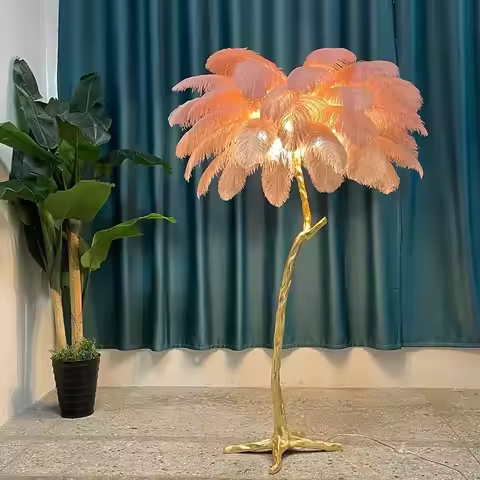 Nordic Ostrich Feather Floor Lamp Light Luxury Internet Celebrity Standing Lamp for Living Room Bedr