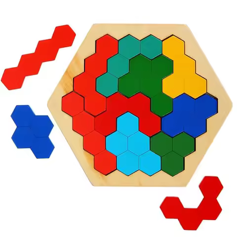Professional Hexagon Geometric Puzzle Wooden Brain Puzzles for Adults & Kids IQ Challenge Logic Trai