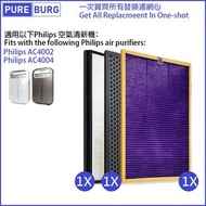 淨博 - 一套三塊 H13 級別適用於Philips 飛利浦 AC4002 AC4004 空氣清新機HEPA 濾網+全效前置+活性碳空氣濾芯套裝 (AC4124 / AC4123 / AC4121)