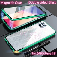 OPPO Reno 4 F Pro Reno4Pro Reno4F Reno4Z 5G/4G Magnetic Case Metal Magnetic Adsorption Cases Double sided Tempered Glass Bumper Flip Cover Hard Front and Back 360 Protection Casing