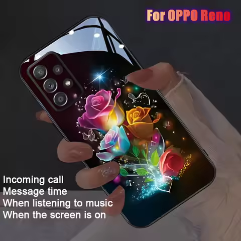 Flower Rose LED Light Luminous Phone Case For OPPO Reno 14 14F FS 13 12 11 15 10 Pro 4G 5G Z Tempere