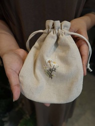 一束花手刺繡束口袋/收納袋