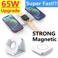 ZZOOI 65W 3 in 1 Magnetic Foldable Wireless Charger Pad for iPhone 14 13 12 XR Pro Max Apple Watch AirPods Fast Charging Dock Station