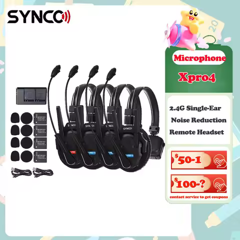 Synco Xtalk Xpro4 2.4GHz Communication System 4 user Team Wireless Intercom Headset 3.5m Real-time M