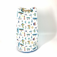 HERMES 海洋印花 Petit Chartier 抽繩包，棉質單肩包，兒童款，白色 x 藍色