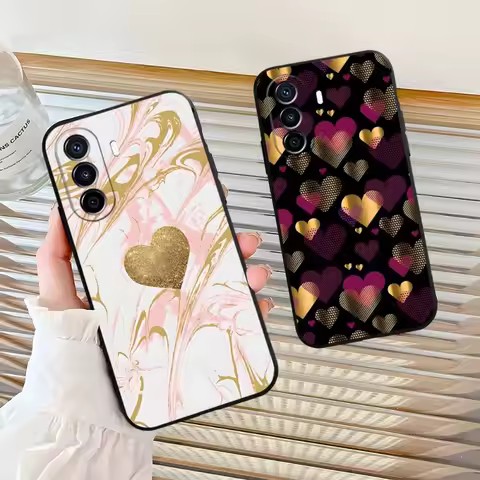 Gold Pink Heart Love Phone Case For Huawei P30Pro P50 P40 P20 P10 P9 Pro Plus P8 P7 Psmart Z Nova 8 