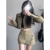 Denim Multifunctional Office Women's Outfit Set Irregular Design American Retro Style