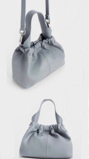 CHARLES＆KEITH Ally抓皺軟質包 鋼藍色 淺藍色手提包