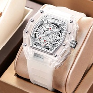 jam tangan lelaki jam tangan lelaki original 100% Personaliti jam tangan kuarza berbentuk kuarza berbentuk tonneau jam tangan lelaki telus jam tangan kalis air