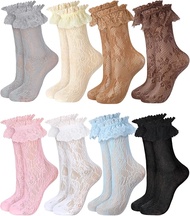 8 Pairs Women Lace Socks Ruffle Frilly Ankle Women Cute Lolita Lace Trim Socks