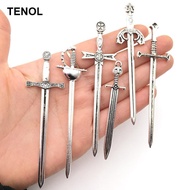 [TENOL] 6pcs Knight Sword Pendants Swords Miniature Long Sword for DIY Craft Necklace Jewelry Making