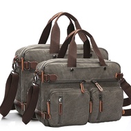Casual Canvas Bag Business Briefcase Portable Crossbody Double-Shoulder Triple Bag Large 17-Inch Computer Bag