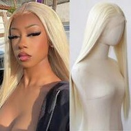 13x4 Inch Long Full Head Synthetic Straight Hair Wig, 613 Blonde Color, Lace Front Synthetic Wig, Pr