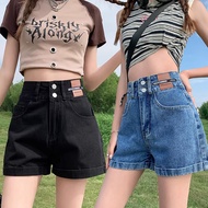S-5XL jeans shorts High-waisted denim shorts for women black blue rolled-up loose A-line hot pants f