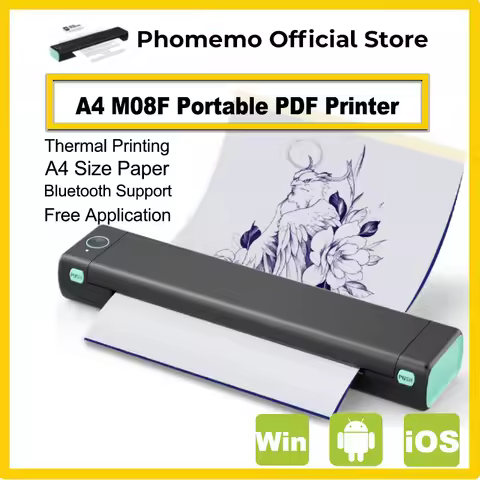 Phomemo M08F Wireless Thermal A4 Printer Bluetooth, Portable Label Maker for Home Office Shipping, C