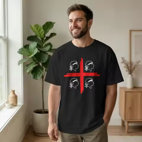 Vintage 4 Mori Sardegna Island Sardinia Flag T-Shirt for Men Crew Neck Cotton T Shirts Italy Short S