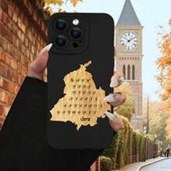 1pc Saudi Arabia Slogan & Golden Map Printed 2D Pattern Classic Minimalist Middle Eastern Golden Map