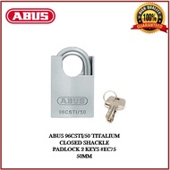 ABUS 96CSTI/50 TITALIUM CLOSED SHACKLE PADLOCK 2 KEYS #EC75 50MM